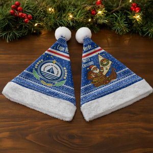 Cape Verde Christmas Santa Hat Blue Festive Pattern Sailing Santa and National Emblem Motif - African Pride