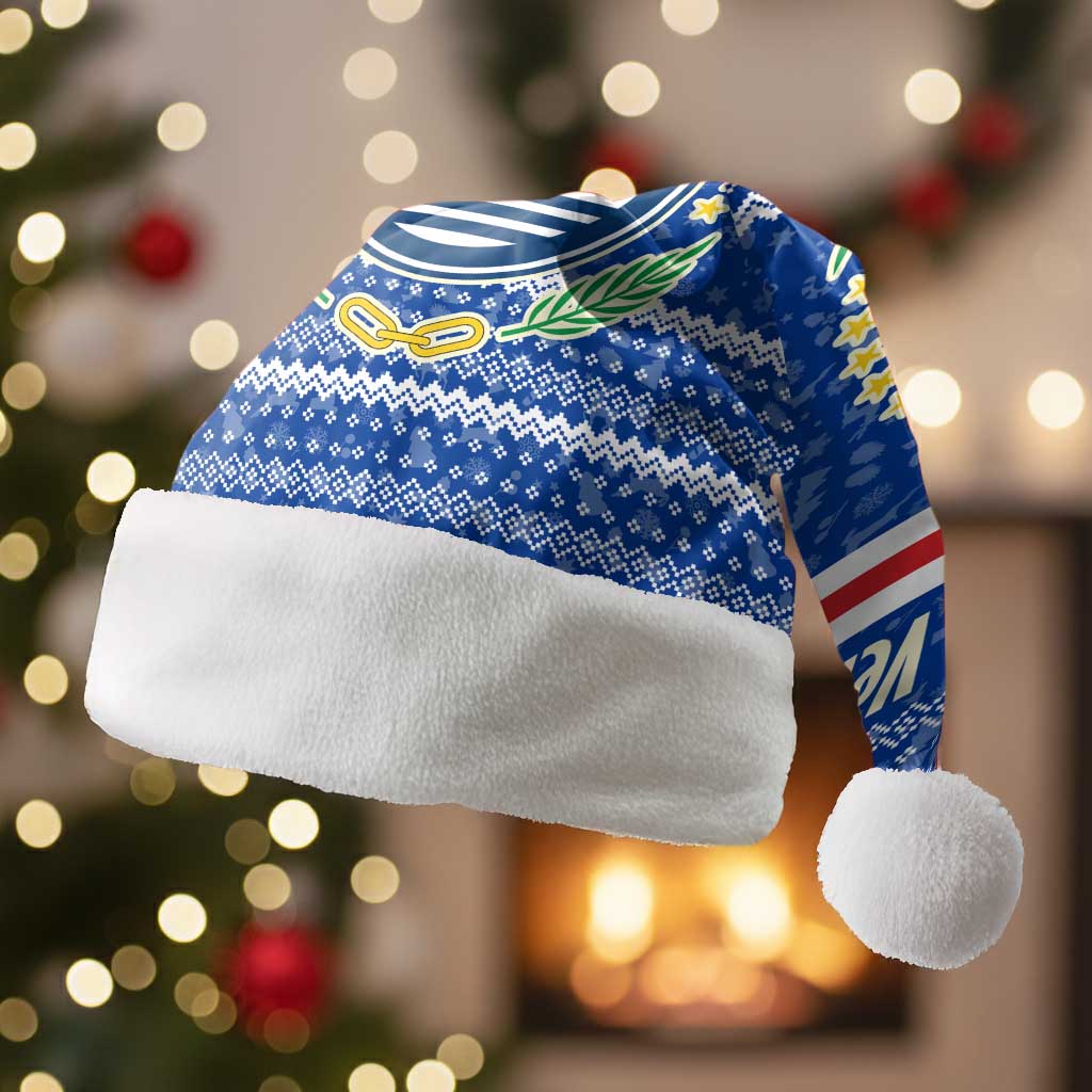 Cape Verde Christmas Santa Hat Blue Festive Pattern Sailing Santa and National Emblem Motif - African Pride