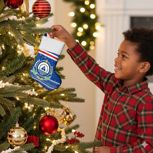 Cape Verde Christmas Stocking Blue Festive Pattern Sailing Santa and National Emblem Motif - African Pride