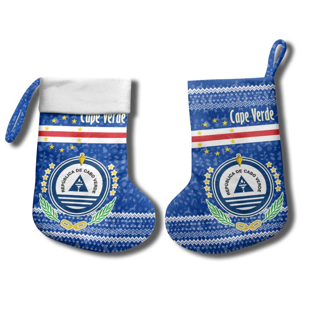 Cape Verde Christmas Stocking Blue Festive Pattern Sailing Santa and National Emblem Motif - African Pride