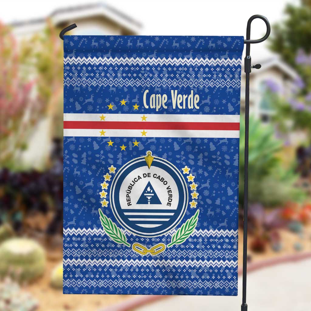 Cape Verde Christmas Garden Flag Blue Festive Pattern Sailing Santa and National Emblem Motif - African Pride