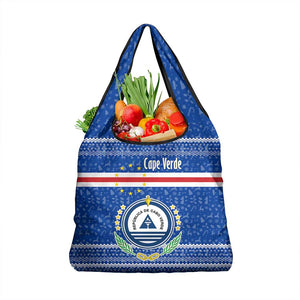 Cape Verde Christmas Grocery Bag Blue Festive Pattern Sailing Santa and National Emblem Motif - African Pride