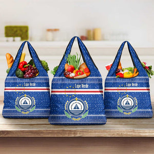 Cape Verde Christmas Grocery Bag Blue Festive Pattern Sailing Santa and National Emblem Motif - African Pride