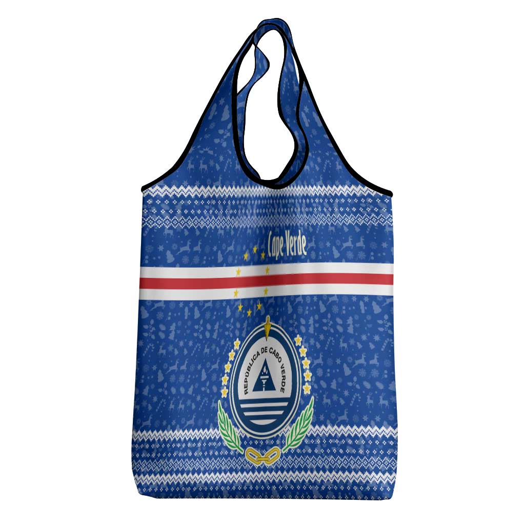 Cape Verde Christmas Grocery Bag Blue Festive Pattern Sailing Santa and National Emblem Motif - African Pride