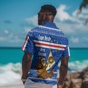 Cape Verde Christmas Hawaiian Shirt Blue Festive Pattern Sailing Santa and National Emblem Motif - African Pride