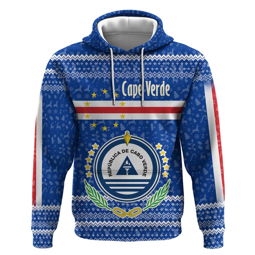 Cape Verde Christmas Hoodie Blue Festive Pattern Sailing Santa and National Emblem Motif - African Pride