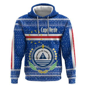 Cape Verde Christmas Hoodie Blue Festive Pattern Sailing Santa and National Emblem Motif - African Pride