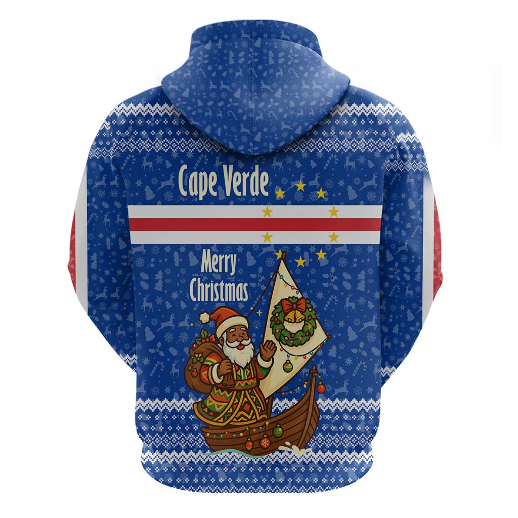 Cape Verde Christmas Hoodie Blue Festive Pattern Sailing Santa and National Emblem Motif - African Pride