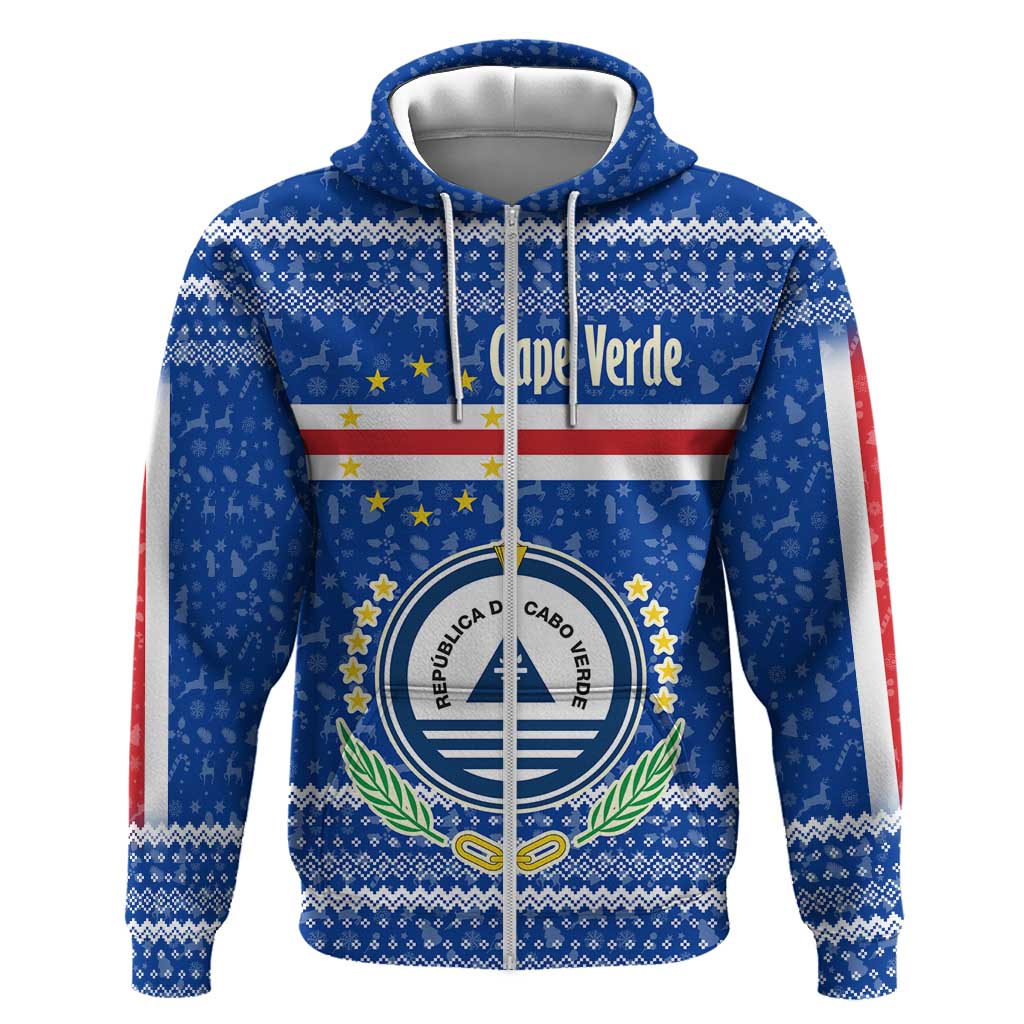 Cape Verde Christmas Hoodie Blue Festive Pattern Sailing Santa and National Emblem Motif - African Pride