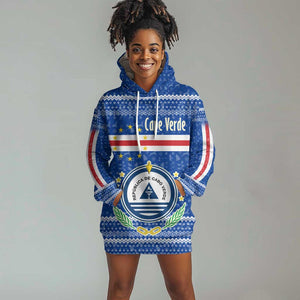 Cape Verde Christmas Hoodie Dress Blue Festive Pattern Sailing Santa and National Emblem Motif - African Pride