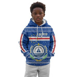 Cape Verde Christmas Kid Hoodie Blue Festive Pattern Sailing Santa and National Emblem Motif - African Pride