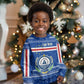 Cape Verde Christmas Kid Ugly Christmas Sweater Blue Festive Pattern Sailing Santa and National Emblem Motif - African Pride