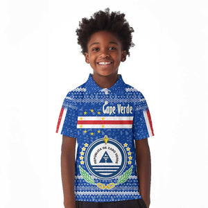 Cape Verde Christmas Kid Polo Shirt Blue Festive Pattern Sailing Santa and National Emblem Motif - African Pride