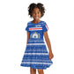 Cape Verde Christmas Kid Short Sleeve Dress Blue Festive Pattern Sailing Santa and National Emblem Motif - African Pride