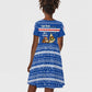 Cape Verde Christmas Kid Short Sleeve Dress Blue Festive Pattern Sailing Santa and National Emblem Motif - African Pride