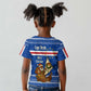 Cape Verde Christmas Kid T shirt Blue Festive Pattern Sailing Santa and National Emblem Motif - African Pride