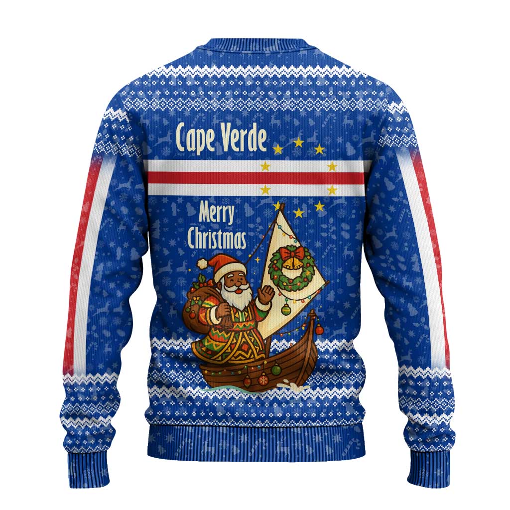 Cape Verde Christmas Ugly Christmas Sweater Blue Festive Pattern Sailing Santa and National Emblem Motif - African Pride