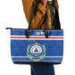 Cape Verde Christmas Leather Tote Bag Blue Festive Pattern Sailing Santa and National Emblem Motif - African Pride