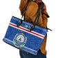 Cape Verde Christmas Leather Tote Bag Blue Festive Pattern Sailing Santa and National Emblem Motif - African Pride