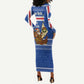 Cape Verde Christmas Long Sleeve Bodycon Dress Blue Festive Pattern Sailing Santa and National Emblem Motif - African Pride