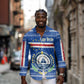 Cape Verde Christmas Long Sleeve Button Shirt Blue Festive Pattern Sailing Santa and National Emblem Motif - African Pride