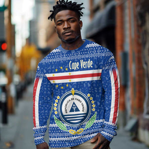 Cape Verde Christmas Long Sleeve Shirt Blue Festive Pattern Sailing Santa and National Emblem Motif - African Pride