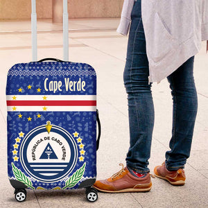 Cape Verde Christmas Luggage Cover Blue Festive Pattern Sailing Santa and National Emblem Motif - African Pride