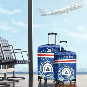 Cape Verde Christmas Luggage Cover Blue Festive Pattern Sailing Santa and National Emblem Motif - African Pride