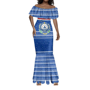 Cape Verde Christmas Mermaid Dress Blue Festive Pattern Sailing Santa and National Emblem Motif - African Pride