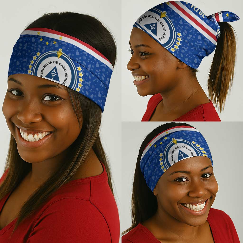 Cape Verde Christmas Neck Gaiter Blue Festive Pattern Sailing Santa and National Emblem Motif - African Pride