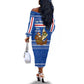 Cape Verde Christmas Off The Shoulder Long Sleeve Dress Blue Festive Pattern Sailing Santa and National Emblem Motif - African Pride