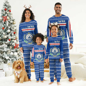 Cape Verde Christmas Pajama Set Blue Festive Pattern Sailing Santa and National Emblem Motif - African Pride