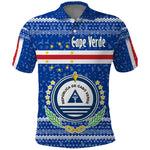 Cape Verde Christmas Polo Shirt Blue Festive Pattern Sailing Santa and National Emblem Motif - African Pride