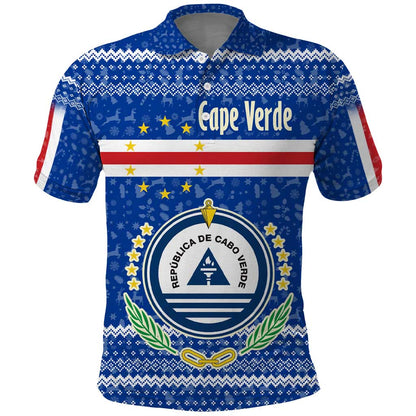 Cape Verde Christmas Polo Shirt Blue Festive Pattern Sailing Santa and National Emblem Motif - African Pride