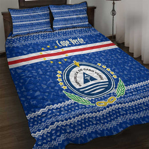 Cape Verde Christmas Quilt Bed Set Blue Festive Pattern Sailing Santa and National Emblem Motif - African Pride