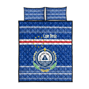 Cape Verde Christmas Quilt Bed Set Blue Festive Pattern Sailing Santa and National Emblem Motif - African Pride