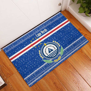 Cape Verde Christmas Rubber Doormat Blue Festive Pattern Sailing Santa and National Emblem Motif - African Pride