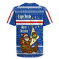 Cape Verde Christmas Rugby Jersey Blue Festive Pattern Sailing Santa and National Emblem Motif - African Pride