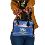 Cape Verde Christmas Shoulder Handbag Blue Festive Pattern Sailing Santa and National Emblem Motif - African Pride