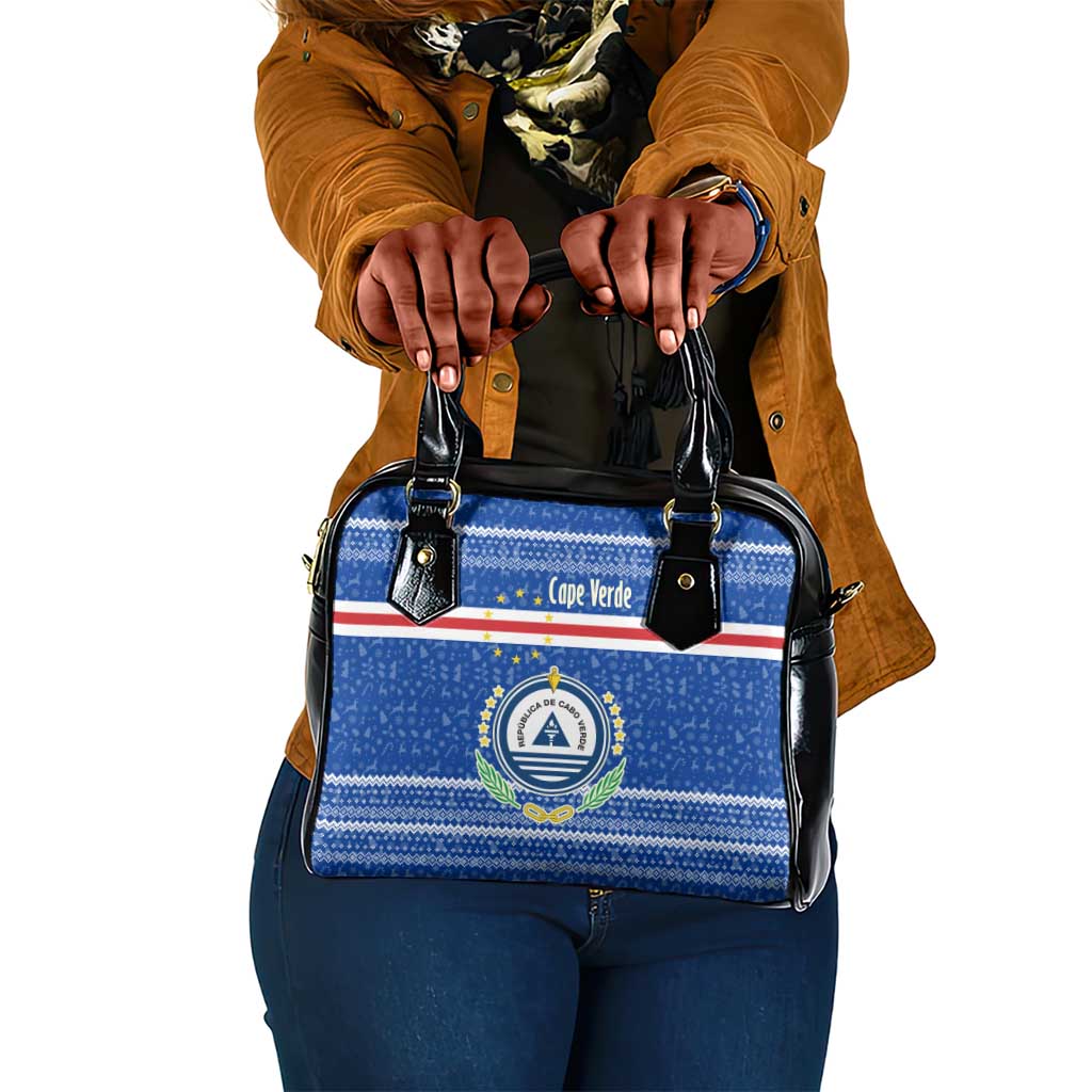 Cape Verde Christmas Shoulder Handbag Blue Festive Pattern Sailing Santa and National Emblem Motif - African Pride