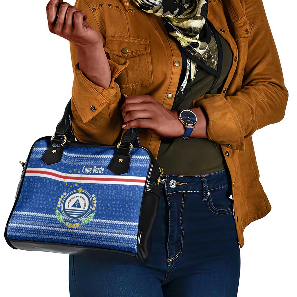 Cape Verde Christmas Shoulder Handbag Blue Festive Pattern Sailing Santa and National Emblem Motif - African Pride