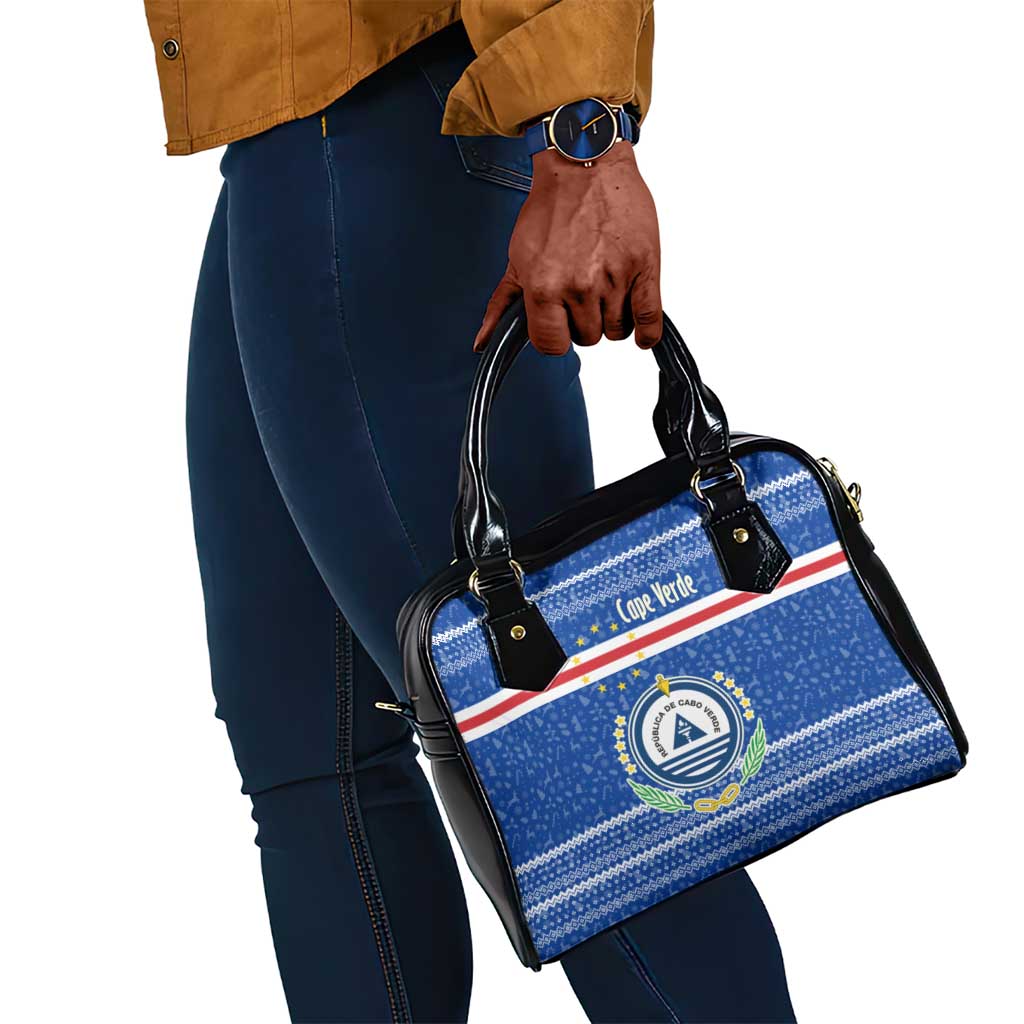 Cape Verde Christmas Shoulder Handbag Blue Festive Pattern Sailing Santa and National Emblem Motif - African Pride