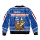 Cape Verde Christmas Sleeve Zip Bomber Jacket Blue Festive Pattern Sailing Santa and National Emblem Motif - African Pride
