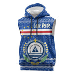 Cape Verde Christmas Sleeveless Hoodie Blue Festive Pattern Sailing Santa and National Emblem Motif - African Pride