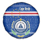 Cape Verde Christmas Spare Tire Cover Blue Festive Pattern Sailing Santa and National Emblem Motif - African Pride