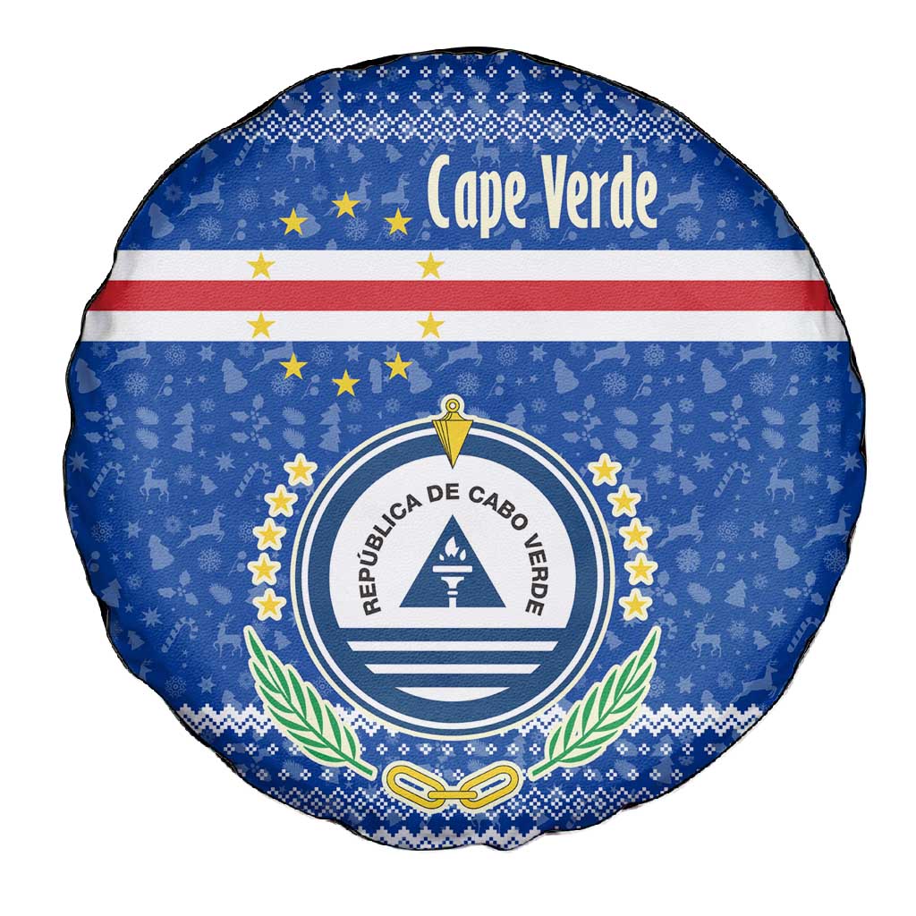 Cape Verde Christmas Spare Tire Cover Blue Festive Pattern Sailing Santa and National Emblem Motif - African Pride