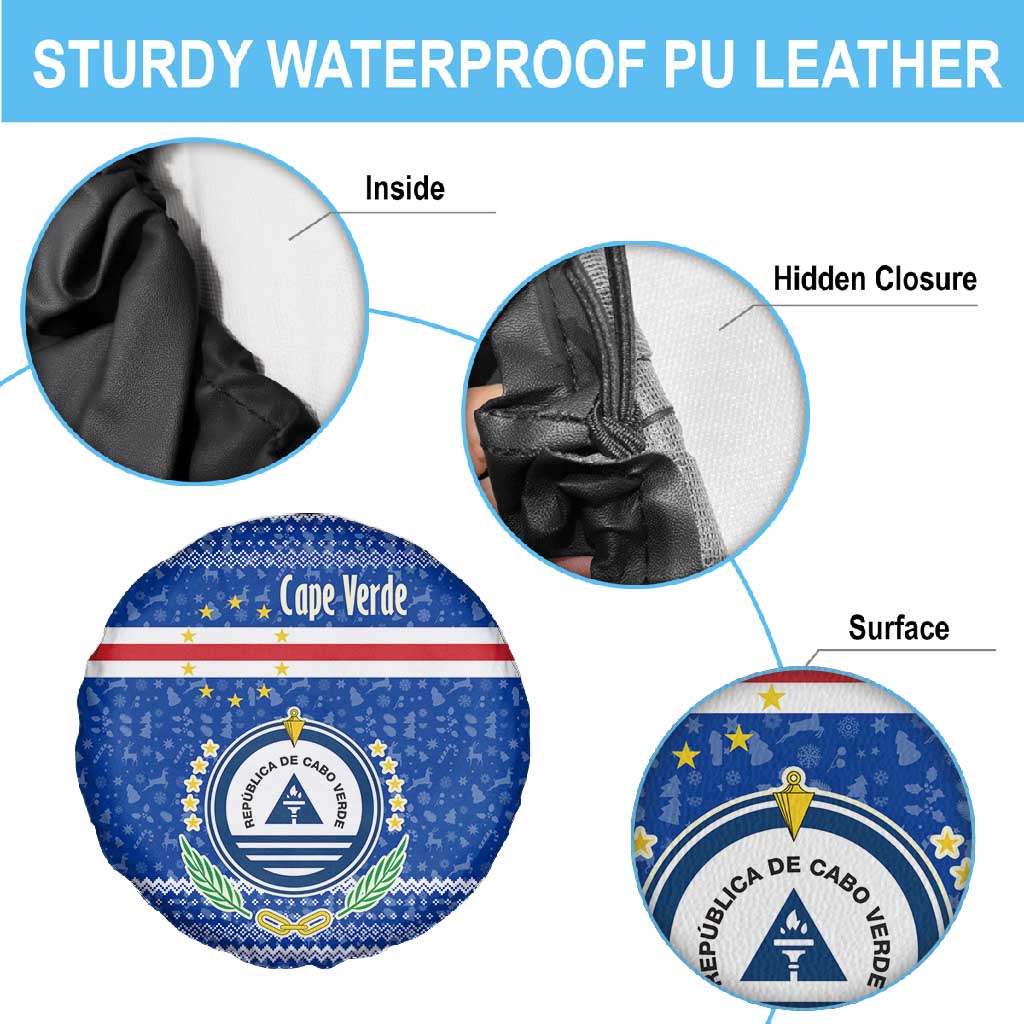 Cape Verde Christmas Spare Tire Cover Blue Festive Pattern Sailing Santa and National Emblem Motif - African Pride