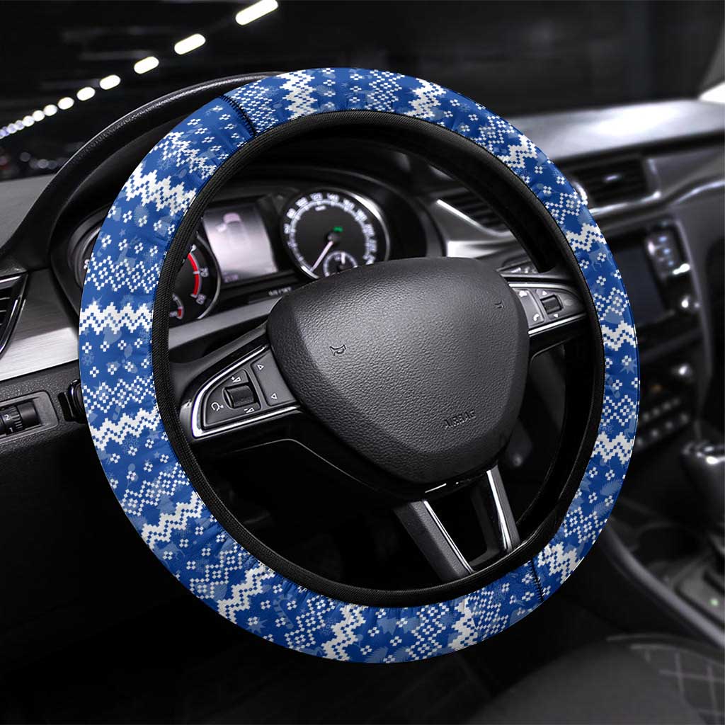 Cape Verde Christmas Steering Wheel Cover Blue Festive Pattern Sailing Santa and National Emblem Motif - African Pride