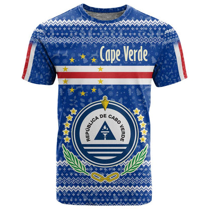 Cape Verde Christmas T shirt Blue Festive Pattern Sailing Santa and National Emblem Motif - African Pride