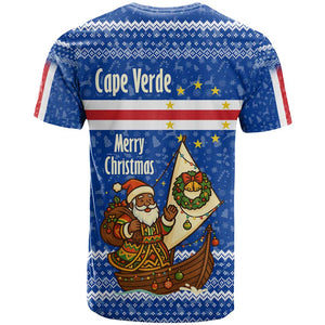 Cape Verde Christmas T shirt Blue Festive Pattern Sailing Santa and National Emblem Motif - African Pride